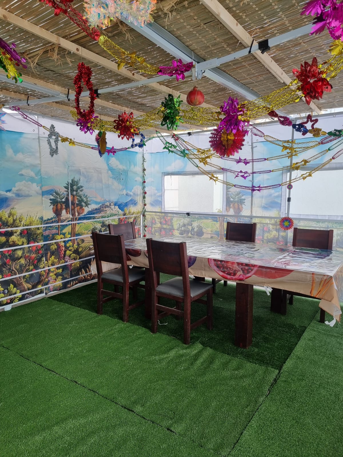 בד מצנח מצויר מלא 7 המינים לסוכה דו גובה