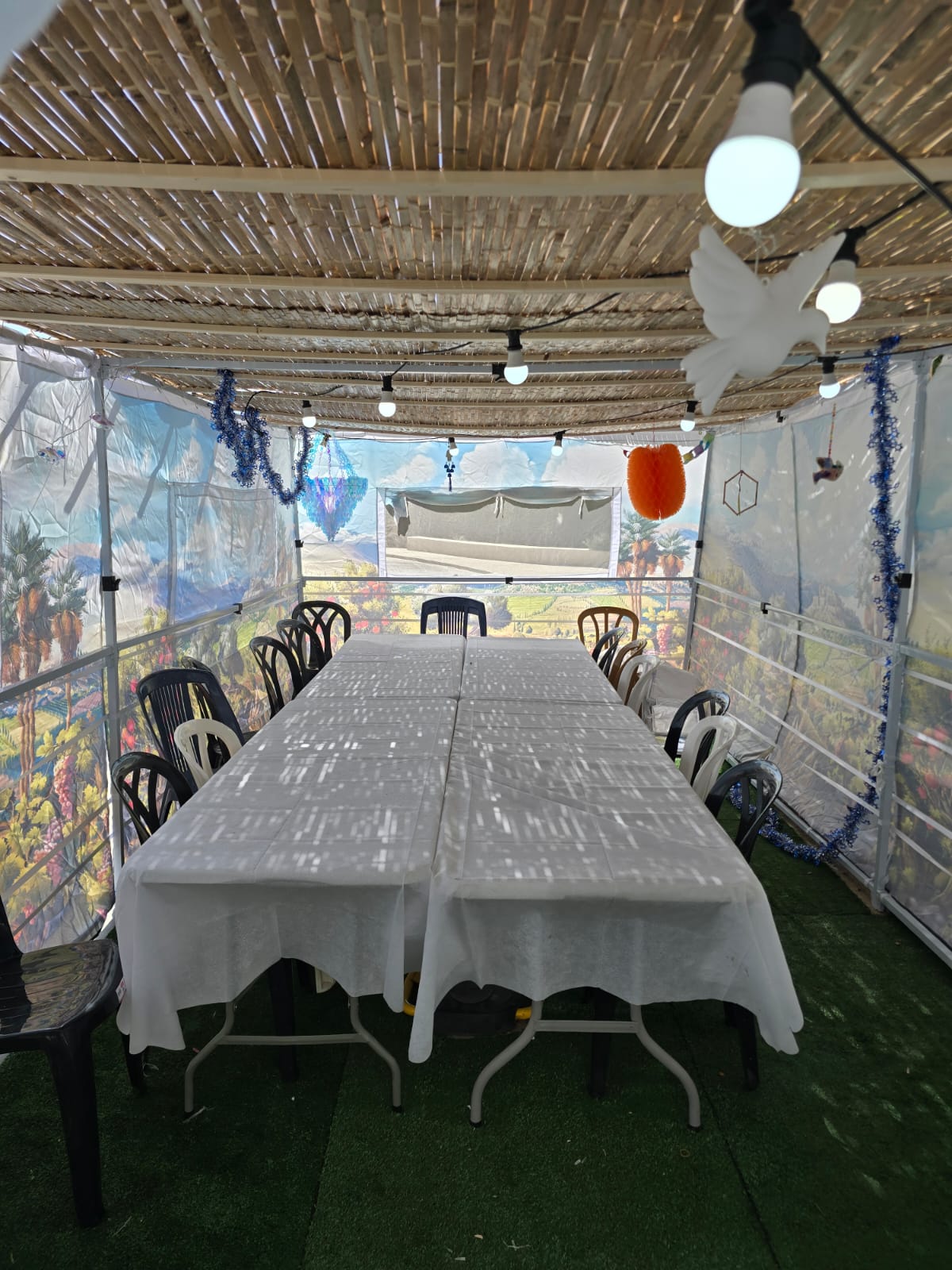 בד מצנח מצויר מלא 7 המינים לסוכה דו גובה