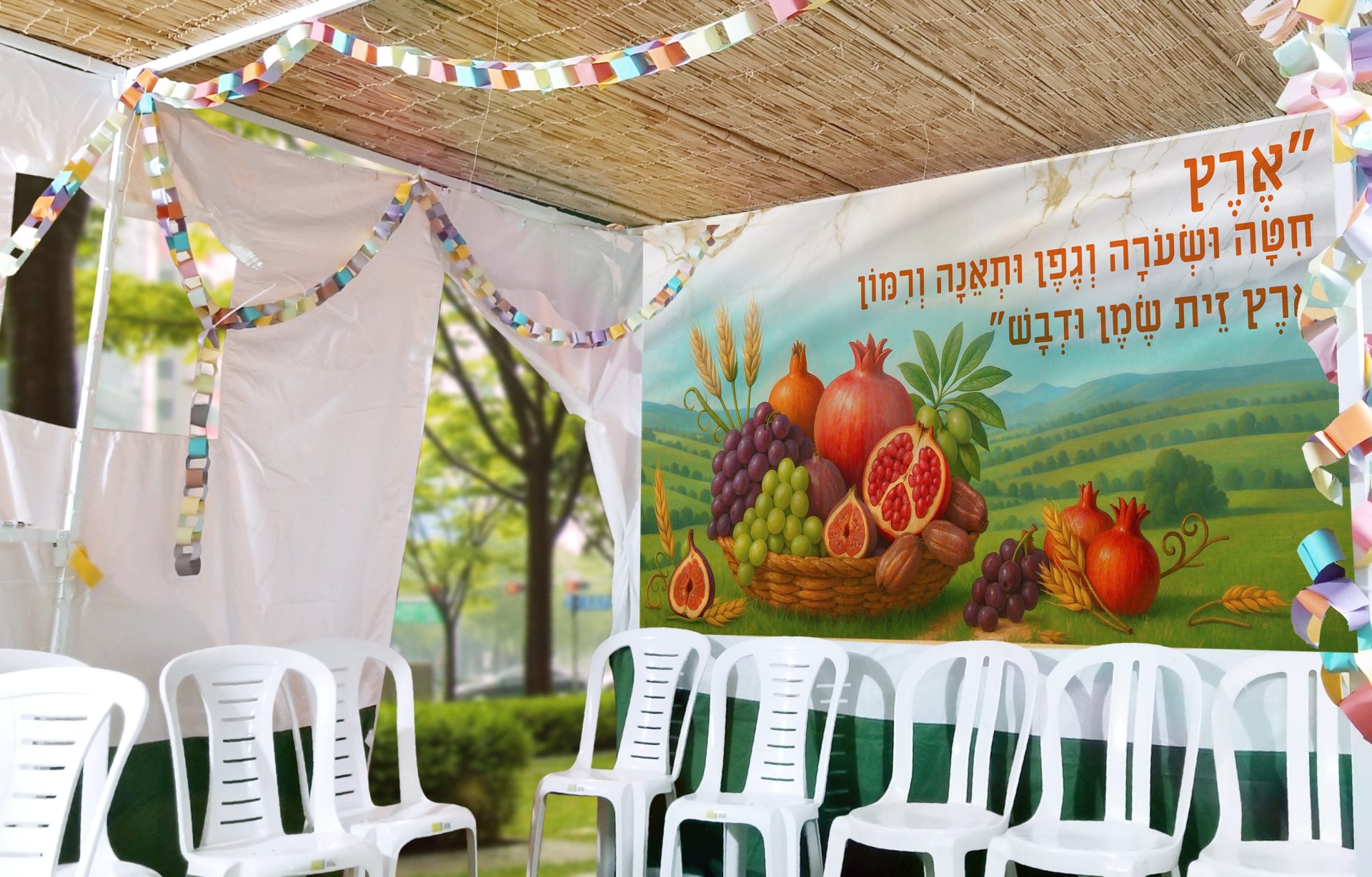 בד תמונה לסוכה 'שבעת המינים'
