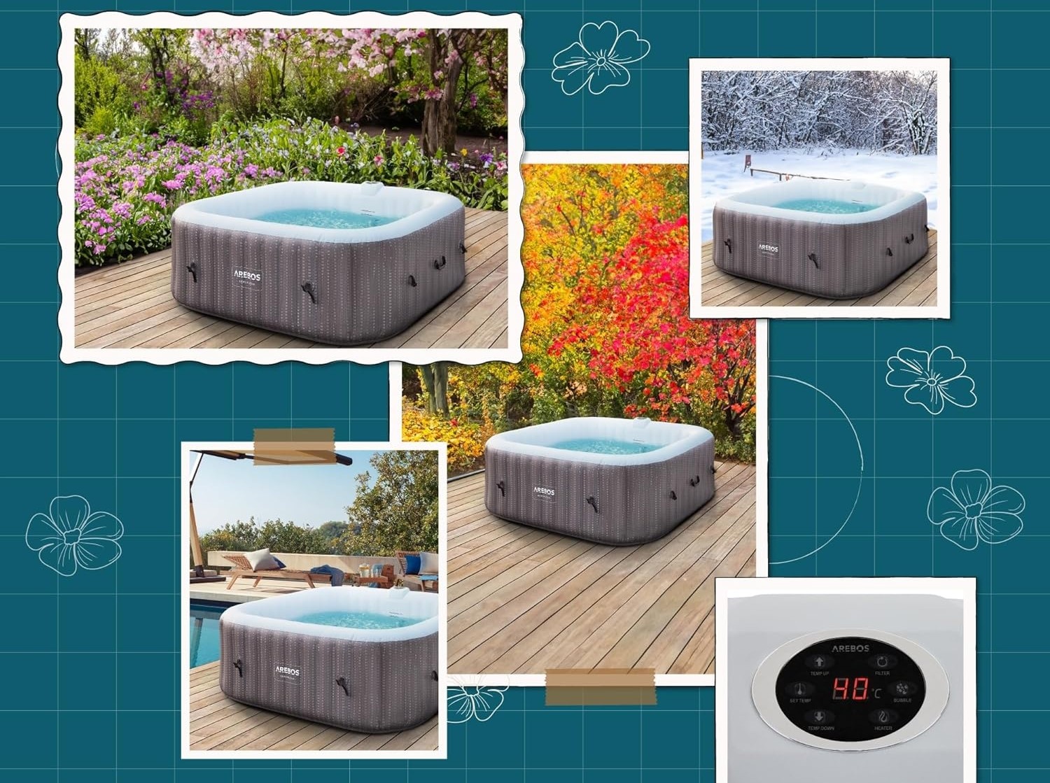 ג'קוזי מתנפח 6 מקומות, 130 סילוני אוויר עם שליטה חכמה במוצר